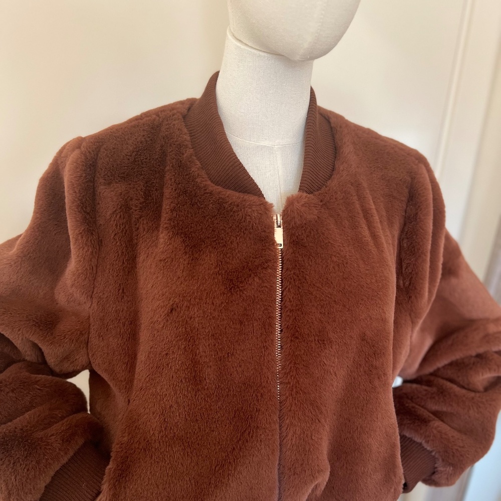 House of Harlow 1960 Brown Faux Fur Bomber Jacket NWOT - Sz M